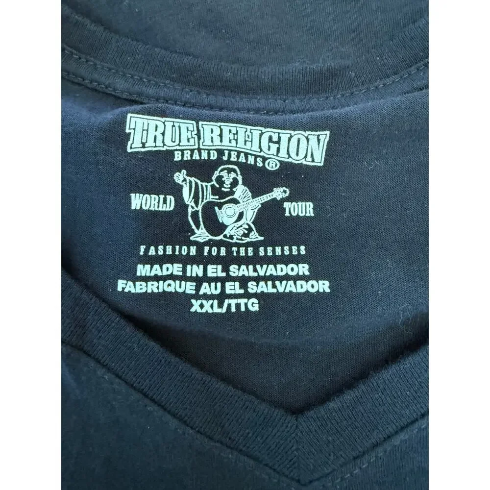 True Religion Black V-Neck Short Sleeve 100% Cotton T-Shirt Size XXL